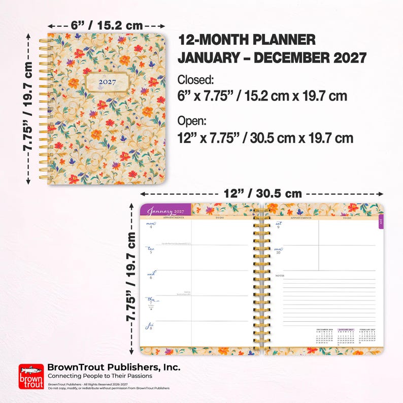 Tuscan Delight | 2027 6 x 7.75 Inch Weekly Desk Planner | Foil Stamped Cover | BrownTrout | Stationery Elegant Exclusive image 7