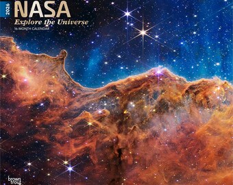 NASA Explore the Universe | 2026 14 x 24 Inch (Hanging) Monthly Deluxe Wall Calendar | Foil Stamped Cover | Plastic-Free | BrownTrout