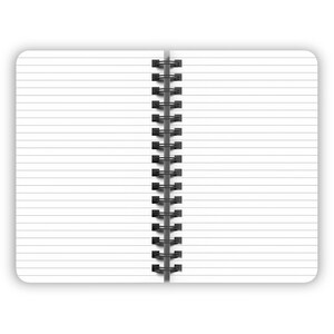 May include: A blank, lined notebook with a black wire-o binding. The notebook is open to a fresh, white page.