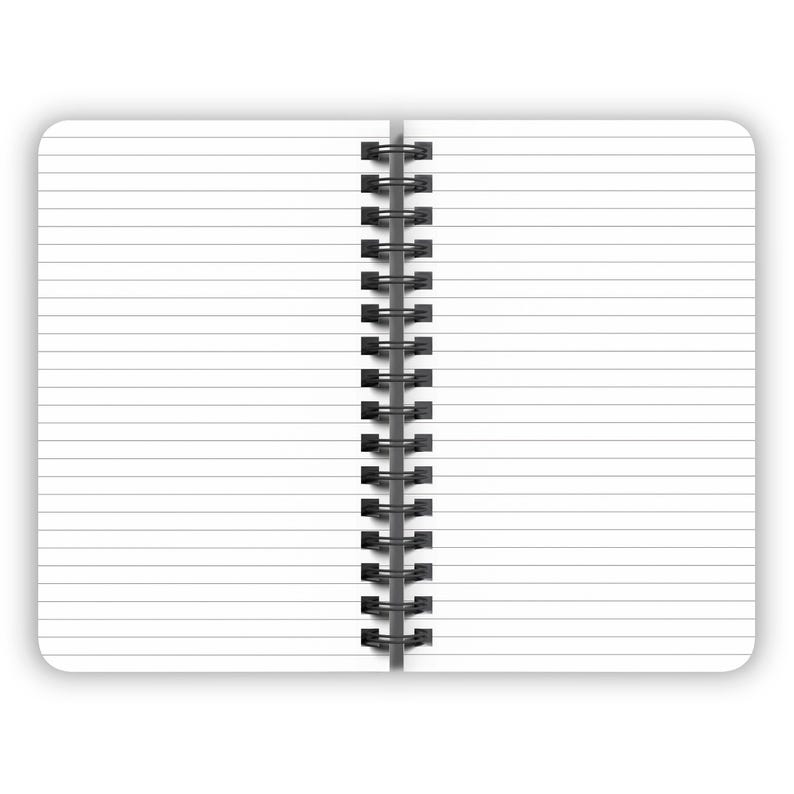 May include: A blank, lined notebook with a black wire-o binding. The notebook is open to a fresh, white page.