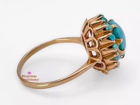 18K Rose Gold Halo Turquoise Ring Antique Victori… - image 5