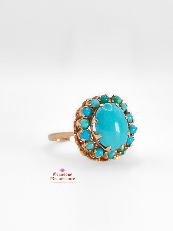 18K Rose Gold Halo Turquoise Ring Antique Victori… - image 10