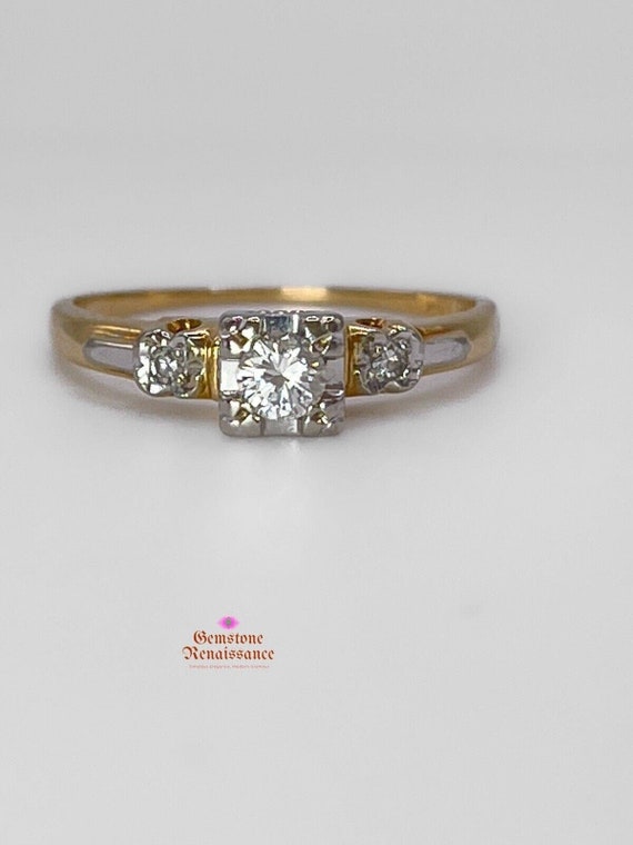 Art Deco Diamond 14K Gold Filigree Ring Genuine Ol