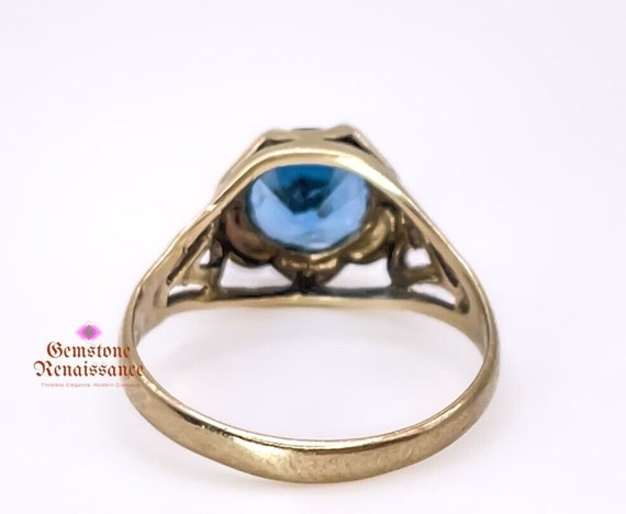 10k Yellow Gold Blue Zircon Solitaire Ring Art De… - image 9