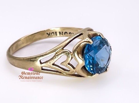 10k Yellow Gold Blue Zircon Solitaire Ring Art De… - image 7