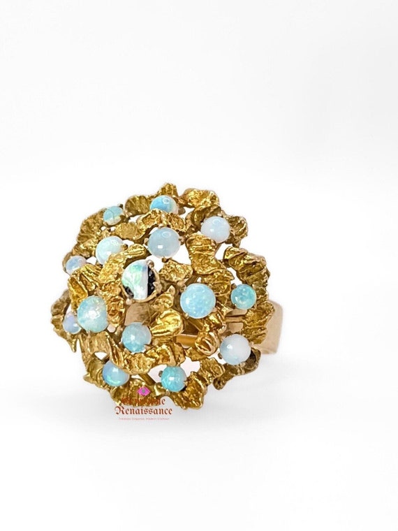 Opal Cluster Ring 14K Yellow Gold Retro Mid-Centu… - image 4