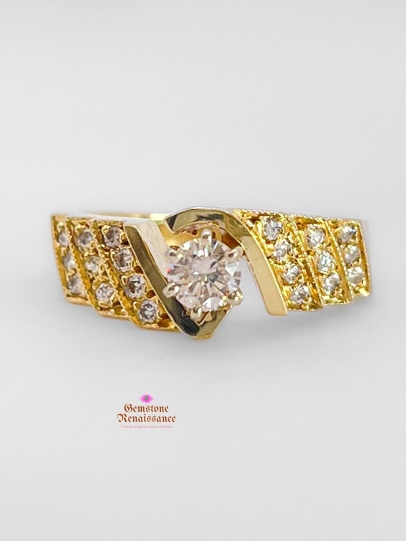 Yellow Gold Diamond Bypass Engagement Ring - 14k … - image 2