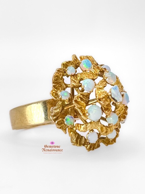 Opal Cluster Ring 14K Yellow Gold Retro Mid-Centu… - image 3