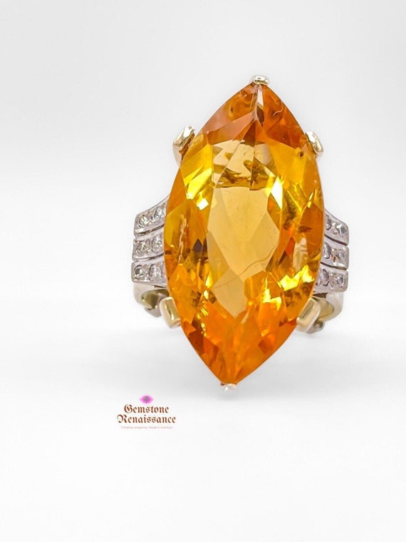 Large Marquise Cut Citrine Diamond Ring 14k Yellow