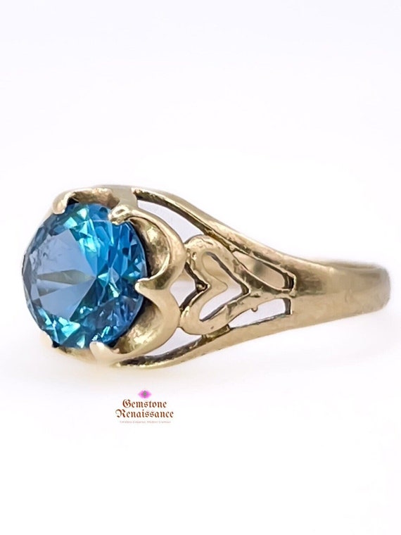 10k Yellow Gold Blue Zircon Solitaire Ring Art De… - image 10