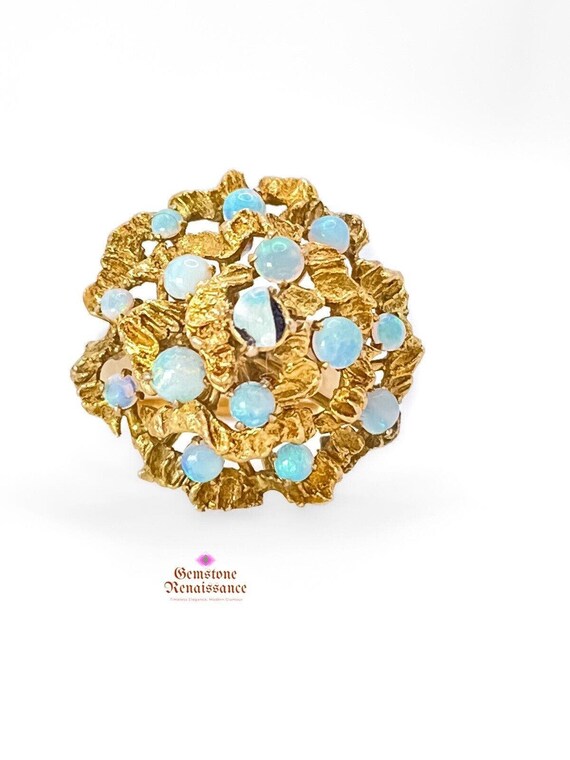 Opal Cluster Ring 14K Yellow Gold Retro Mid-Centu… - image 2