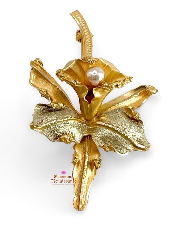 18k Yellow Gold Flower Pearl Brooch 8.8 Grams Anti