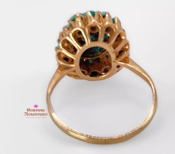 18K Rose Gold Halo Turquoise Ring Antique Victori… - image 6