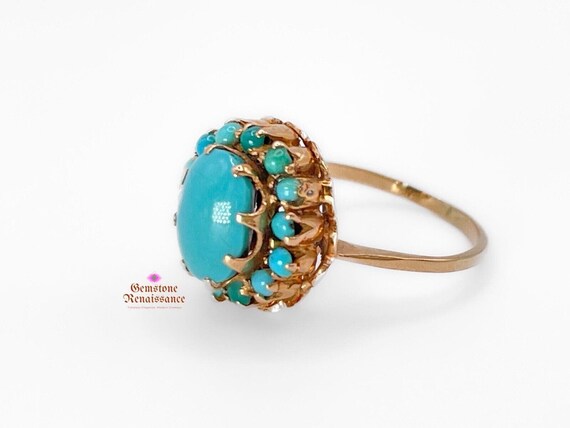 18K Rose Gold Halo Turquoise Ring Antique Victori… - image 8