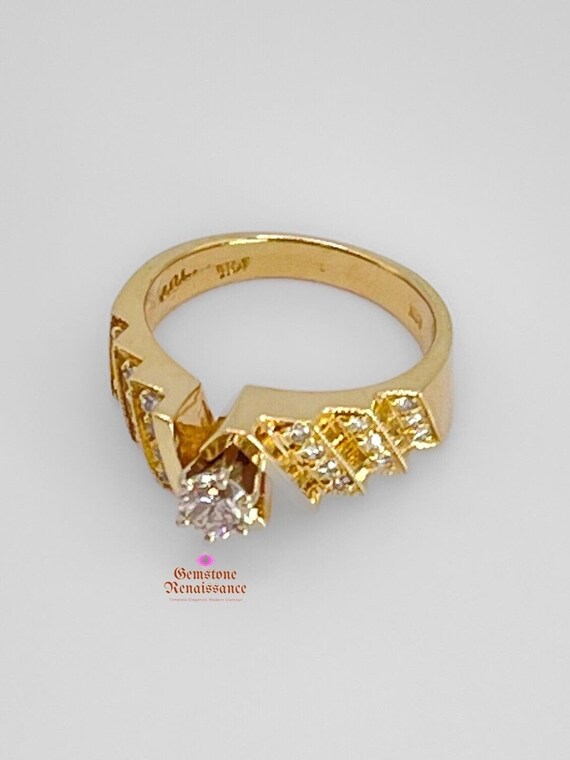 Yellow Gold Diamond Bypass Engagement Ring - 14k … - image 4