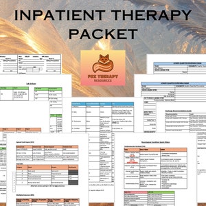 May include: A collection of printable worksheets for inpatient therapy. The worksheets include sections for patient demographics, lower quarter screening exam, discharge recommendations, and neurological condition symptom checklists. The worksheets are designed for use by physiotherapists and other healthcare professionals.