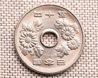 1996 Japan 50 Yen Coin with Hole – Exotic Japanese Gift – Vintage Asian Coin – Unique Collectible – Authentic Japan Coin – XF