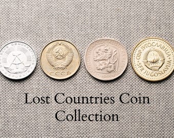 Zestaw prezentowy „Monety z zaginionych krajów” – zabytkowe monety ZSRR, Jugosławii i NRD – wyjątkowy prezent historyczny – kolekcja monet ze Starego Świata – pomysł na prezent podróżny
