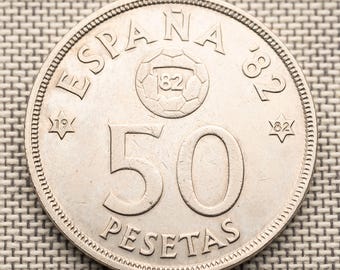 Spain 50 Pesetas 1982 – World Cup Spain 82 Coin – Early Democracy Era – Vintage Spanish Coin – Historical Football Coin XF