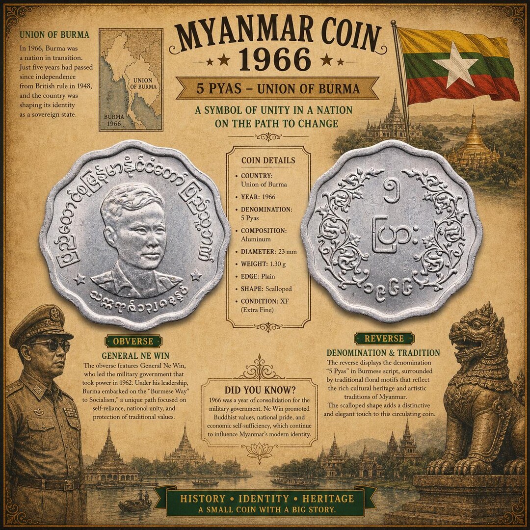 Vintage Myanmar Coin 1966 – Exotic Asian Gift – Authentic World Coin ...