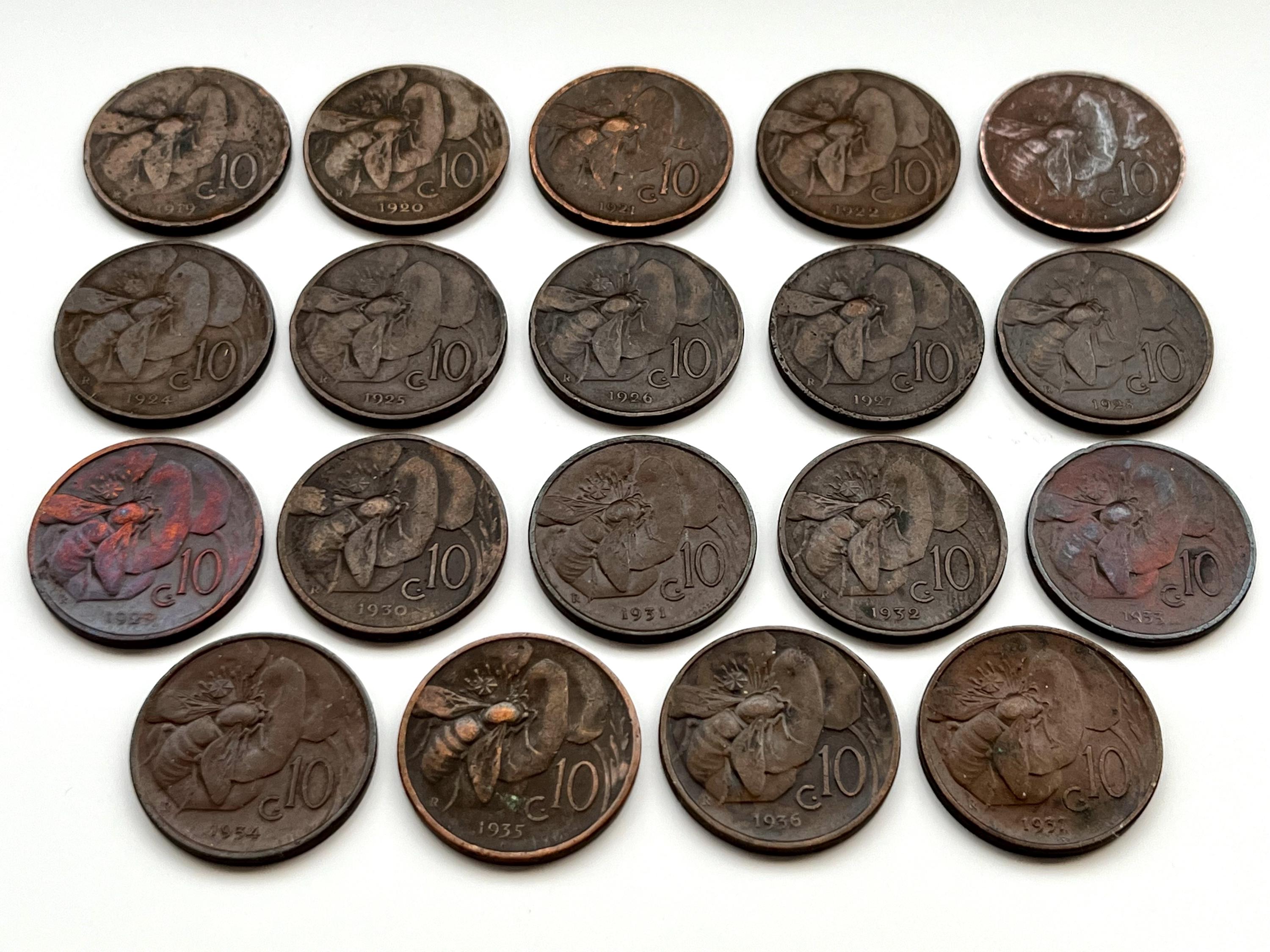 イタリア10センテジミ硬貨セット（1919～1937年） – フルシリーズ