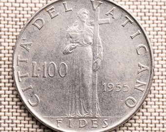 1955年 バチカン 100リラ硬貨 – 教皇ピウス12世 バチカン市国コイン