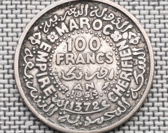 1953 Morocco Silver Coin – 100 Francs of King Mohammed V