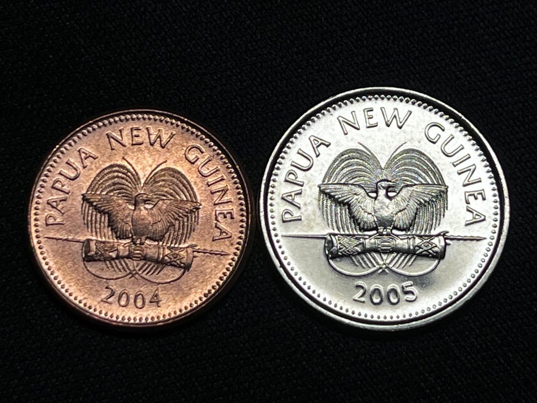 Papua New Guinea Coin Set – 1 Toea 2004 & 5 Toea 2005 (+XF) – Exotic ...
