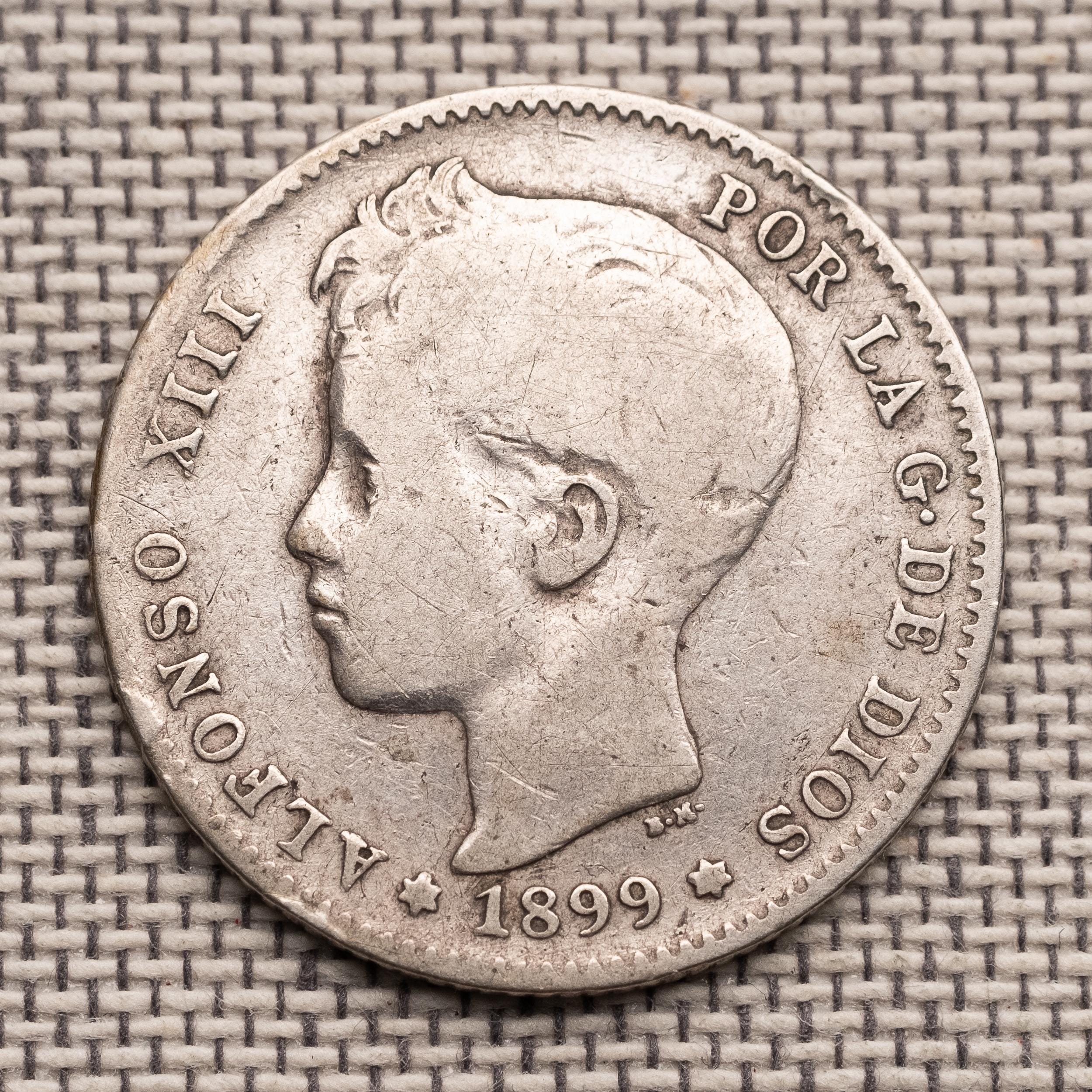 NGC VF D スペイン 1889 1P銀貨 アルフォンソ13世 ベビーヘッド JCC