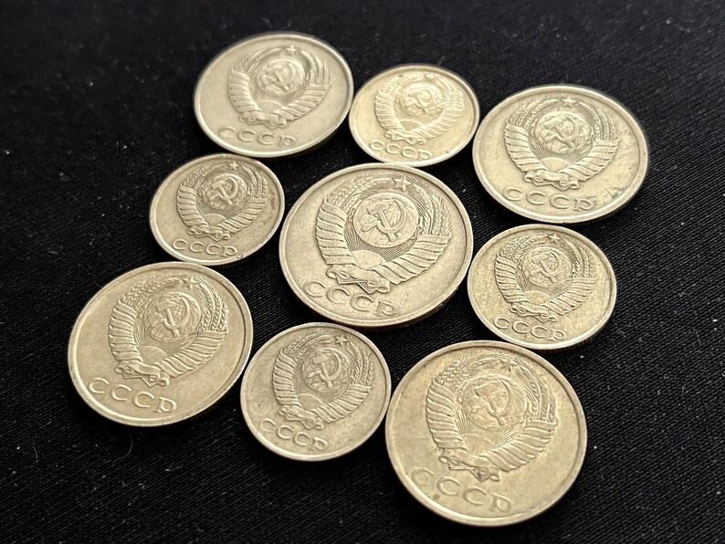Vintage Soviet Coin Set – 9 Original USSR Coins – Late Soviet Era ...