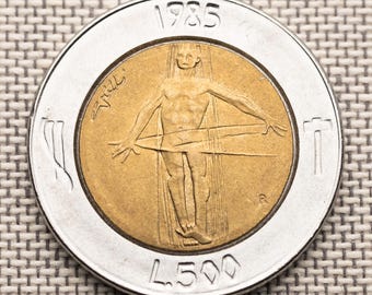 San Marino 500 lirów 1985 – Moneta z okazji Europejskiego Roku Muzyki – Moneta artystyczno-kulturalna – Dwumetalowa moneta europejska – Unikatowa moneta zabytkowa XF