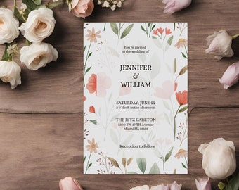Wedding Invitation, Wildflower Wedding Invitation, Printable Wedding Invite, Instant Download, Edit with CANVA