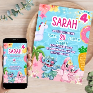 Stitch Birthday Invitation Template | Stitch Birthday | Lilo and stitch Party | Pool Party | Digital | Printable | Editable | Customizable