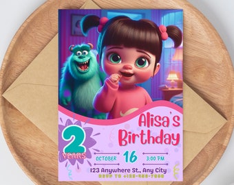 Monster Inc Birthday Invitation Template | Boo Birthday | Monster Party | Monster Inc Invite | Digital | Printable | Editable | Customizable