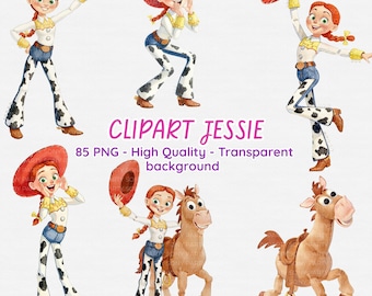 Jessie Toy Story Clipart Bundle | 85 PNG Transparent Background | Cute Cowgirl Birthday Clipart | Party Decoration PNG| Instant Download