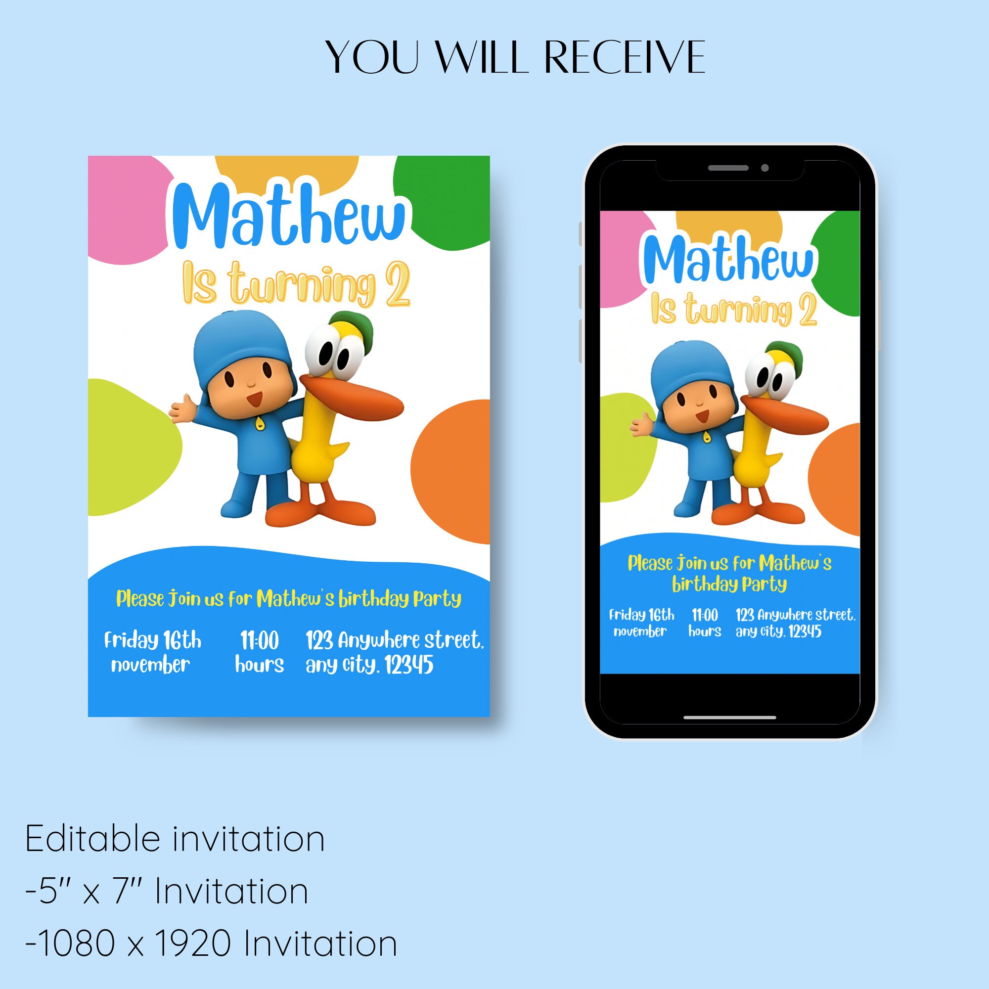Pocoyo Birthday Invitation Template | Pocoyo Invite | Pocoyo Party ...