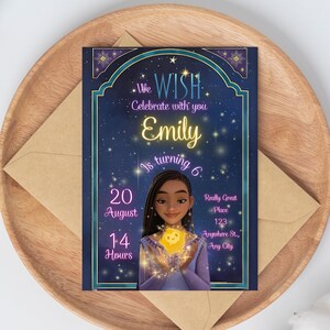 Wish Asha Geburtstagseinladung Vorlage | Asha Wunsch einladen | Wunsch Disney Party | Digital | Bearbeitbar | Druckbar | Personalisierbar.