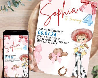 Cowgirl Jessie Geburtstagseinladung Vorlage | Mädchenparty | Jessie Spielzeug Geschichte | Digital | Druckbar | Bearbeitbar | Personalisierbar
