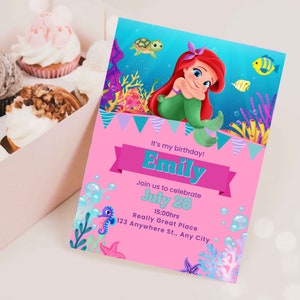 Little Mermaid Birthday Invitation Template | Ariel Party | Little Mermaid Invite | Digital | Editable | Printable | Customiable.