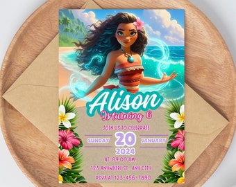 Moana Birthday Invitation Template | Moana Invite | Moana Girl Party | Moana Princess | Digital | Editable | Printable | Customizable