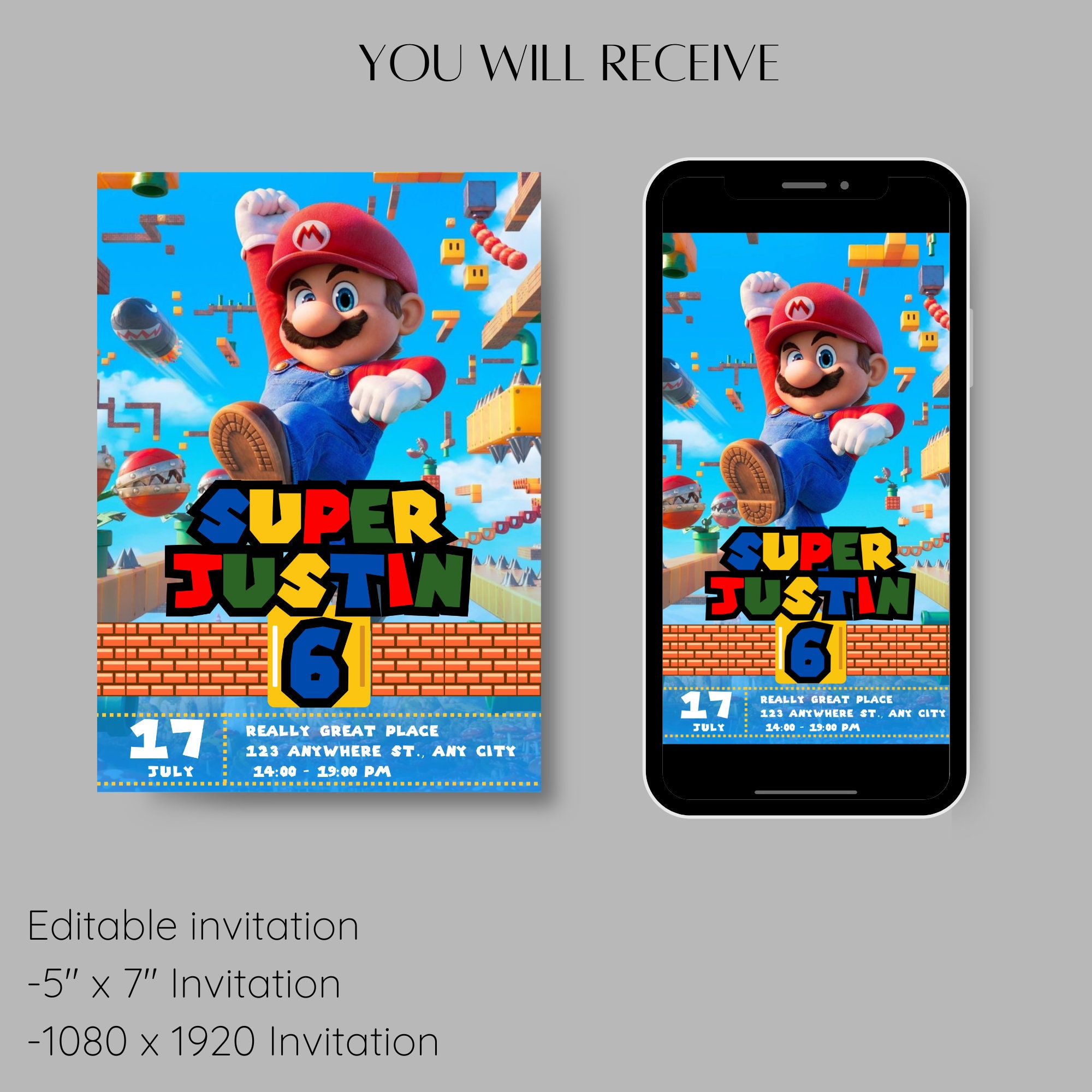 Super Mario Bross Birthday Invitation Template | Mario Bross Invite ...