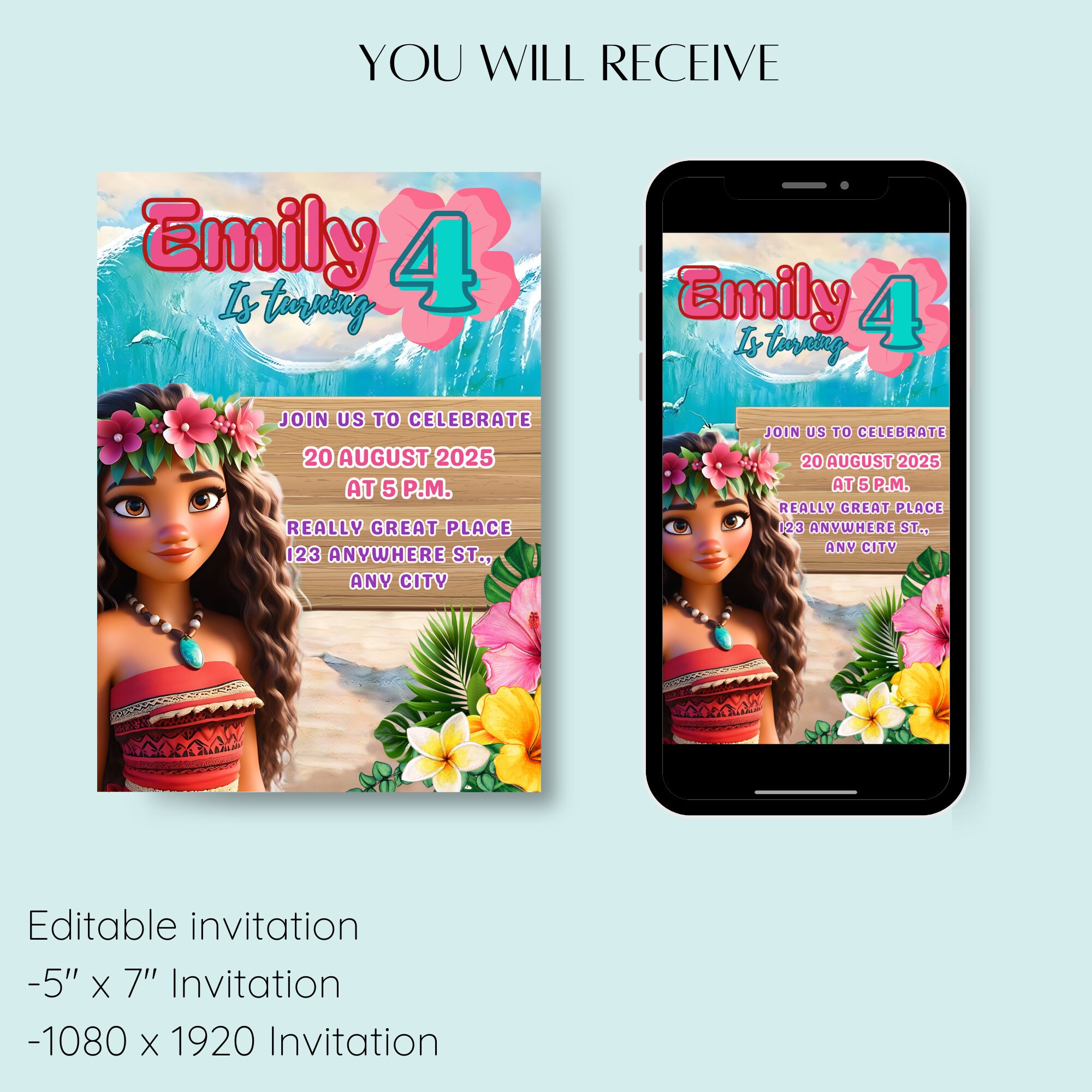 Moana Birthday Invitation Template Moana Invite Moana Girl Party