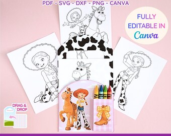 Jessie Toy Story Coloring Pages Bag | Kids Party Favor | Canva Template | PDF | Instant Download