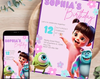 Monster Inc Birthday Invitation Template | Boo Birthday | Monster Party | Monster Inc Invite | Digital | Printable | Editable | Customizable