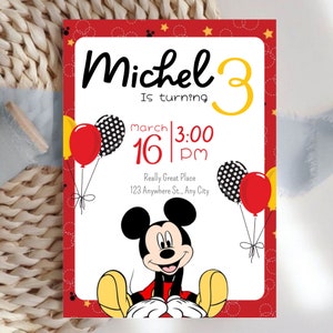 Mickey Mouse Birthday Invitation Template | Disney Party | Mickey Invite | Mickey Birthday | Digital | Editable | Printable | Customizable
