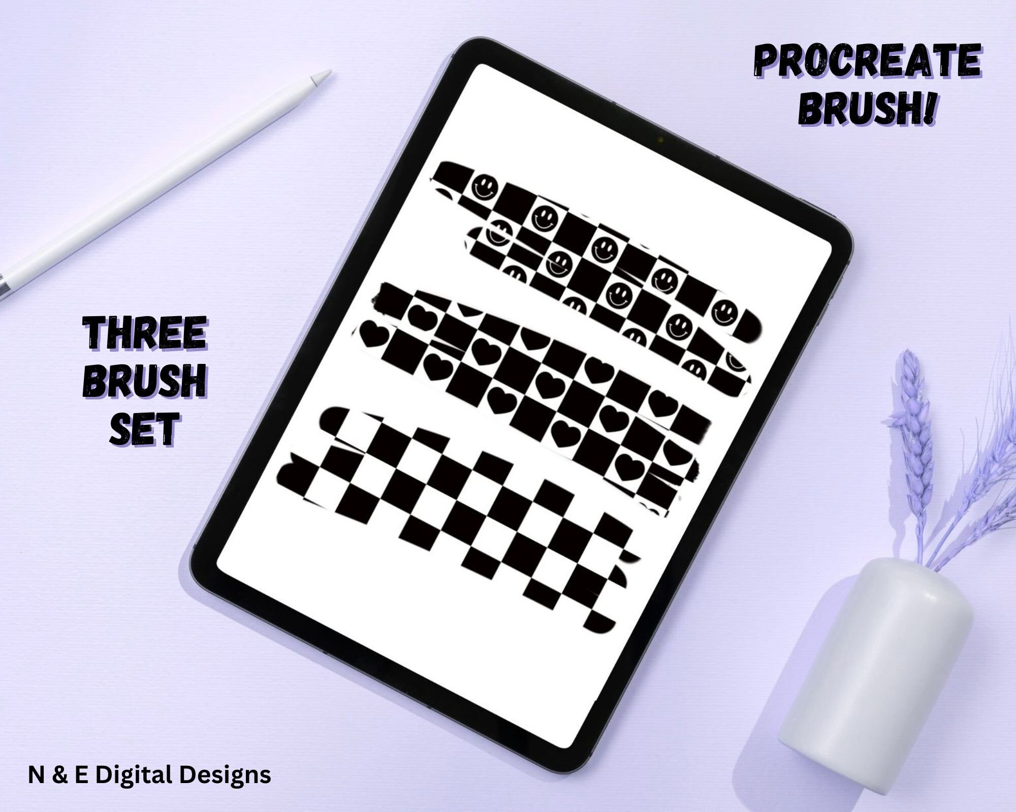 3 Checkered Procreate Brushset / Procreate / Checker / Checker Pattern