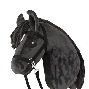 Schwarzes Steckenpferd auf Stock mit abnehmbarer Trense und Zügel
