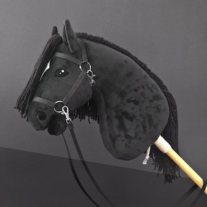Hobby horse with horse halter and reins (black coat) image 2