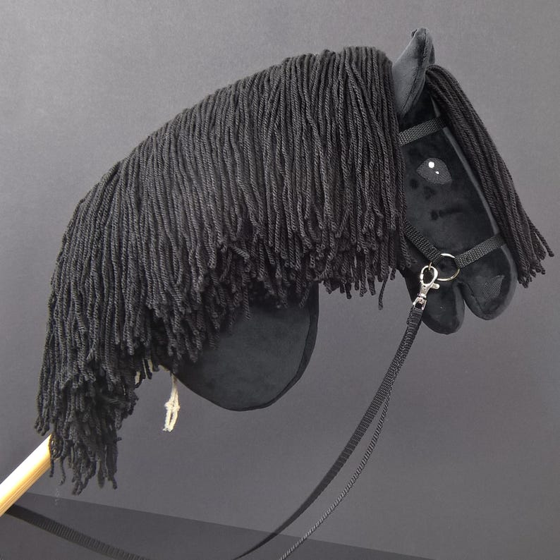 Hobby horse with horse halter and reins (black coat) image 3