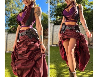 Adjustable Ruched Skirt - Made-to-Order - Asymmetric - Hi-Low - Steampunk - Renaissance - Edwardian - Bustle - Costume - Pirate